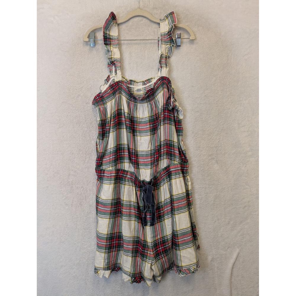 NEW Aerie Romper Women's XXL Multicolor Plaid Smocked‎ Ruffle Strap